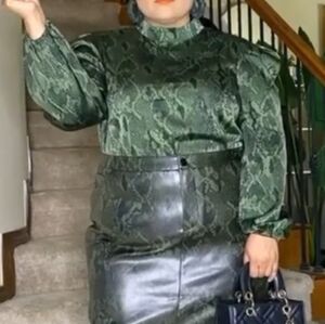 Puff Shoulder Mock Neck Blouse